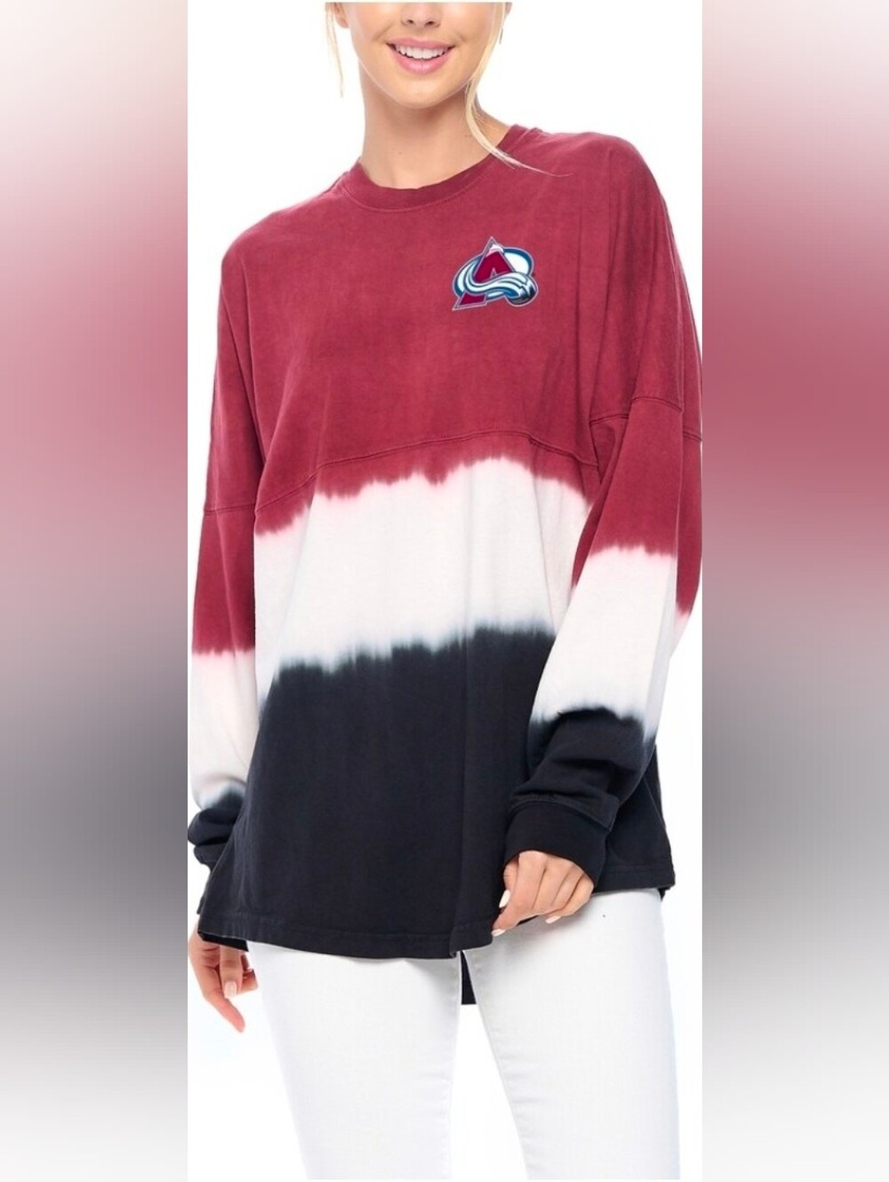 Fanatics Colorado Avalanche Tie-Dye Crewneck in Red, Cream, Black